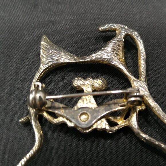 Vintage Original Cat Outline Brooch, 3 1/2 Inches, Distressed Plated Pin - Picture 9 of 10